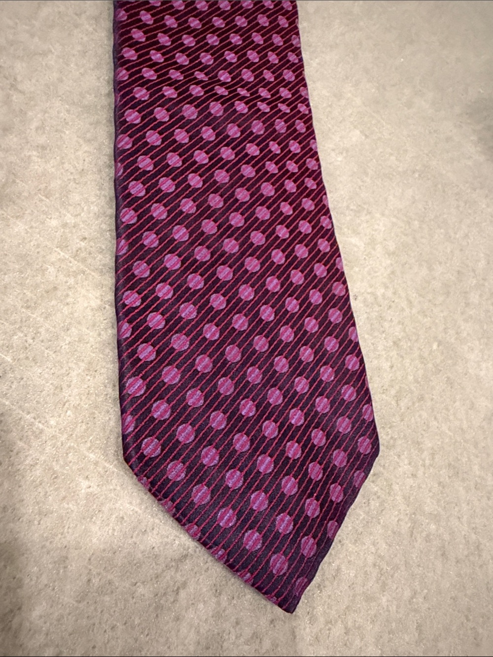 Men's Purple Silk Tie with Pink Dot Motif